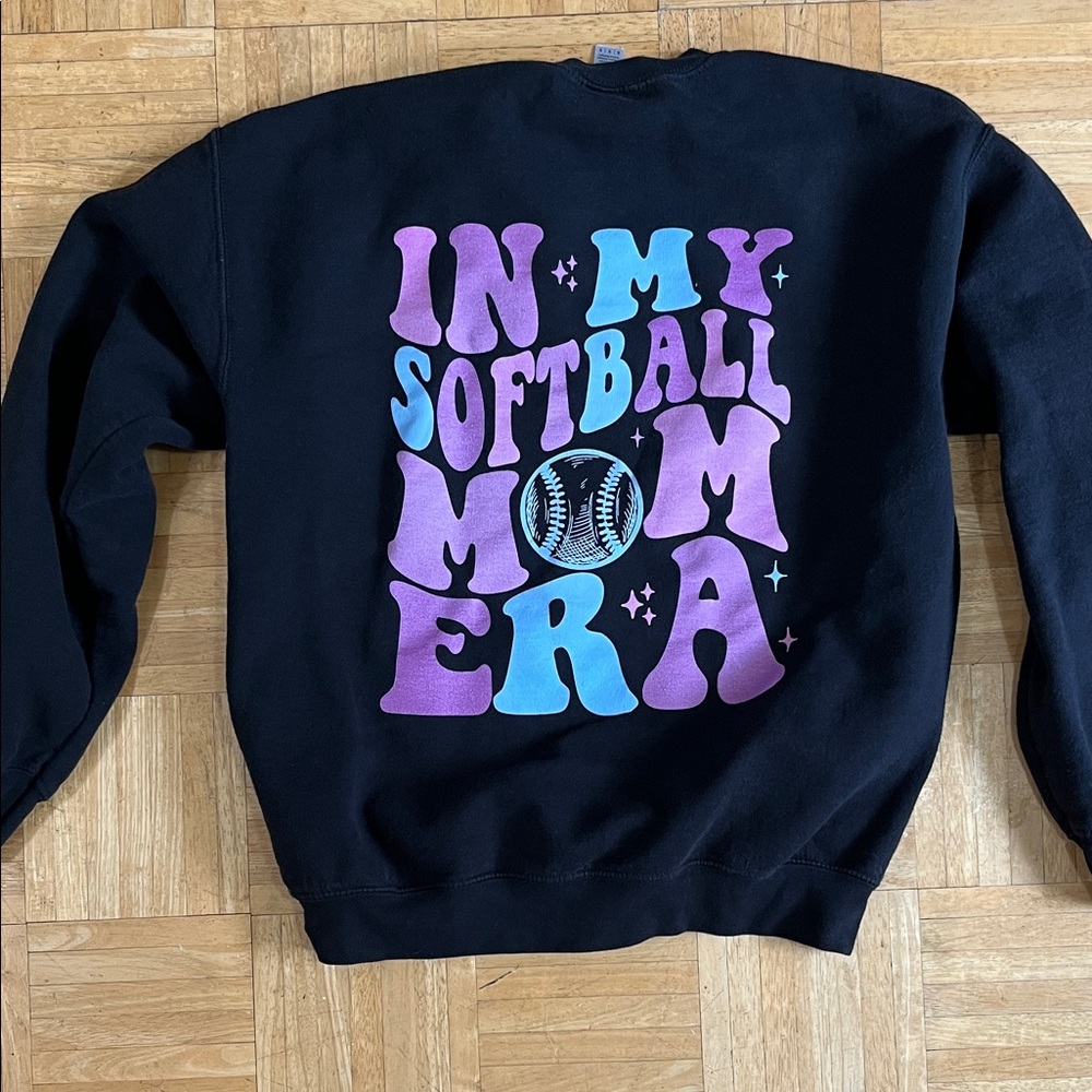 Gildan Black Women's Sweater with Softball Graphic